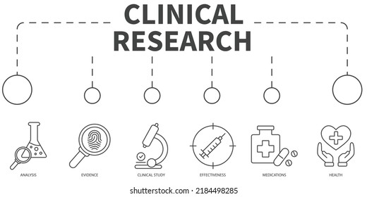 clinical research Vector Illustration concept. Banner with icons and keywords .clinical research symbol vector elements for infographic web
