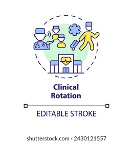 Clinical rotation multi color concept icon. Practical experience in clinical settings. Practical lessons. Round shape line illustration. Abstract idea. Graphic design. Easy to use in presentation