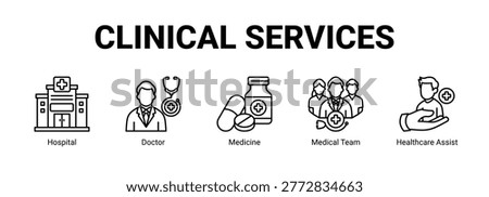 Clinical Services web banner icon concept, with Hospital, Doctor, Medicine, Medical Team.