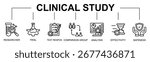 Clinical Study banner web icon vector illustration concept with icon of clinical study, researcher, trial, test, response, comparison group, analysis
