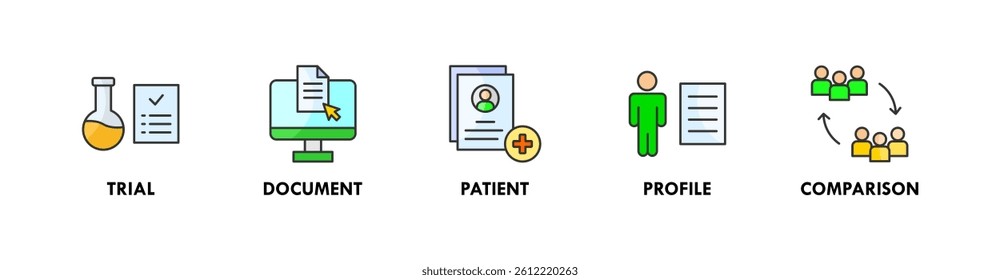 Clinical Study banner web icon illustration concept with icon of trial, document, patient, profile, and comparison
