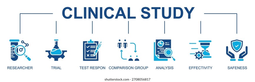 Clinical Study banner web icon vector glyph style illustration concept with icon of clinical study, medical research, researcher, clinical trial, test response, comparison group, analysis, effectivity