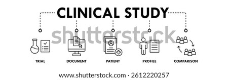 Clinical Study banner web icon illustration concept with icon of trial, document, patient, profile, and comparison