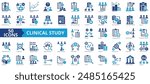 Clinical study icon collection set. Containing adverse event, baseline, double blind, blinding, case report form, endpoint, clinical trial icon. Simple flat vector illustration.