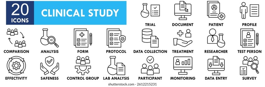 Clinical Study icon collection set. Containing design medical, clinic, medicine, research, hospital