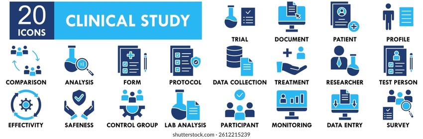 Clinical Study icon collection set. Containing design medical, clinic, medicine, research, hospital