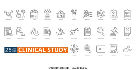 Ficha de iconos de Vector de esquema de estudio clínico