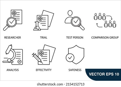 clinical study and clinical trial icons set . clinical study and clinical trial pack symbol vector elements for infographic web