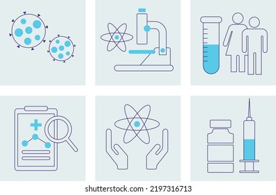 Clinical study and clinical trial icons set. Clinical study and clinical trial pack symbol vector elements for infographic