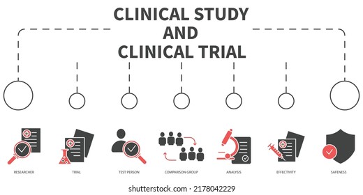 clinical study and clinical trial Vector Illustration concept. Banner with icons and keywords . clinical study and clinical trial symbol vector elements for infographic web