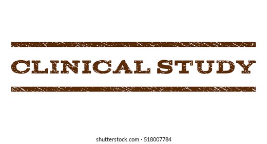 Clinical Study watermark stamp. Text tag between horizontal parallel lines with grunge design style. Rubber seal stamp with dust texture. Vector brown color ink imprint on a white background.