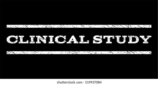 Clinical Study watermark stamp. Text caption between horizontal parallel lines with grunge design style. Rubber seal stamp with dust texture. Vector white color ink imprint on a black background.