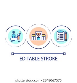 Clinical treatment and checkup loop concept icon. Medical infrastructure. Healthcare abstract idea thin line illustration. Isolated outline drawing. Editable stroke. Arial font used