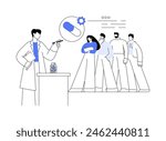 Clinical trial abstract concept vector illustration. Doctor in uniform signs up volunteers for clinical trials, medicine sector, pharmaceutical market, drug testing process abstract metaphor.