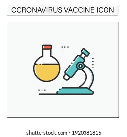 Clinical trials color icon. Laboratorian research. Vaccine testing. Cure search, vaccine development. Stop coronavirus pandemic. Fight against Covid19 disease. Isolated vector illustration