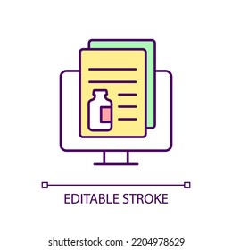 Clinical Trials For Drugs RGB Color Icon. Prescription Medicine. Electronic Data. Medication Dosing Schedule. Isolated Vector Illustration. Simple Filled Line Drawing. Editable Stroke. Arial Font Used