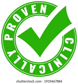 Clinically proven green tick emblem isolated on white background, clinically proven guaranteed result icon