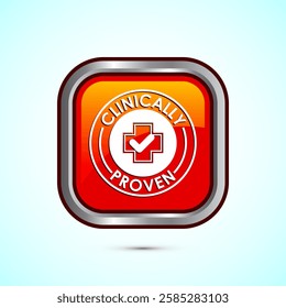 Clinically proven icon design illustration, Clinically tested label badge, Orange color square button design