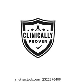 Clinically proven label or Clinically proven badge vector isolated in flat style. Clinically proven label for product packaging design element. Clinically proven badge for packaging design element.