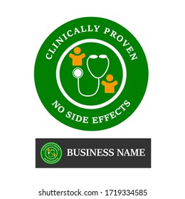 Clinically proven logo design template iilustration. there are stethoscope and people. this is good for medical, clinic, factory, education etc