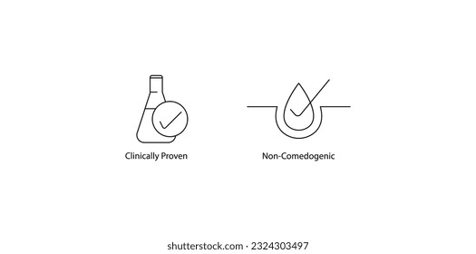 Clinically proven,
Non comedogenic icons vector illustration