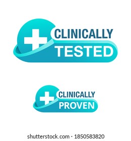 Clinically proven and tested horizontal stamps for laboratory tested products - vector emblem with medical cross in 2 variations