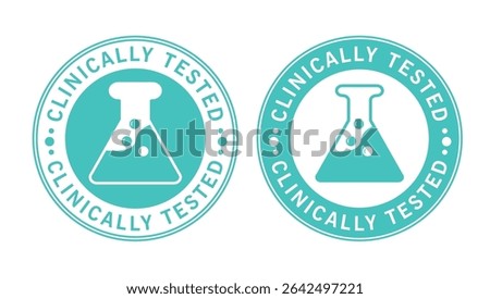 clinically tested badge icons with lab flask symbol in turquoise circle for medical or product validation	
