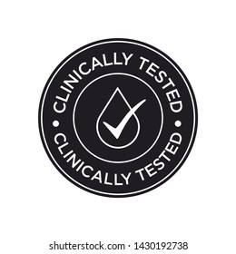 Clinically Tested icon. Black and white round symbol.