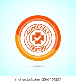 Clinically tested icon design illustration, Clinically proven label sign, Orange Color Button Design