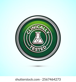 Clinically tested icon design illustration, Clinically proven label sign, Green Color Round Button Design