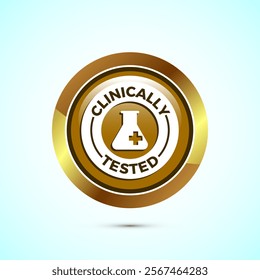 Clinically tested icon design illustration, Clinically proven label sign, Gold Color Round Button Design