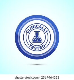 Clinically tested icon design illustration, Clinically proven label sign, Blue Color Button Design