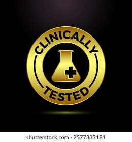 Clinically tested icon design illustration, Clinically proven label sign symbol in gold color style