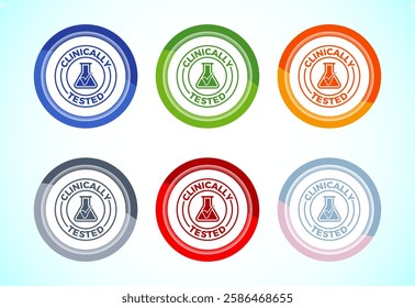 Clinically tested icon design illustration, Clinically proven label sign, 6 color button design set