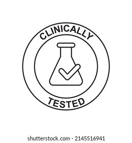 Clinically tested label, clinically approved label icon in black line style icon, style isolated on white background