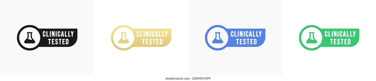 Clinically tested label or Clinically tested icon vector isolated in flat style. Clinically tested label for product packaging. Clinically proven label icon for cosmetic or health product packaging.