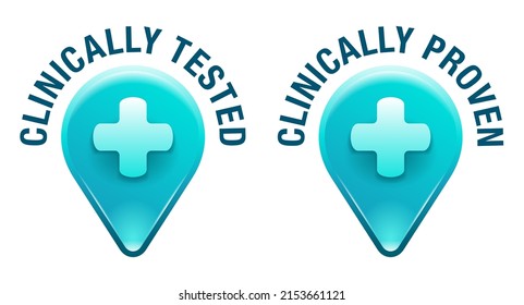 Clinically tested or Proven blue pictogram in pin shape. For labeling laboratory tested products 