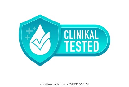 Clinically tested proven, certified stamp for laboratory testing products. Vector icon with medical cross and check mark. Vector illustration