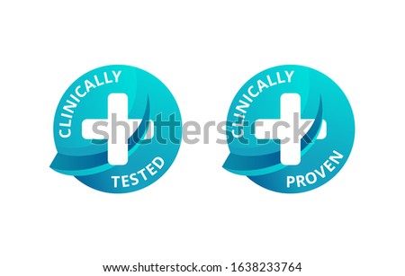 Clinically tested and clinically proven stickers for laboratory tested and certified products - vector element with medical cross in 2 variations