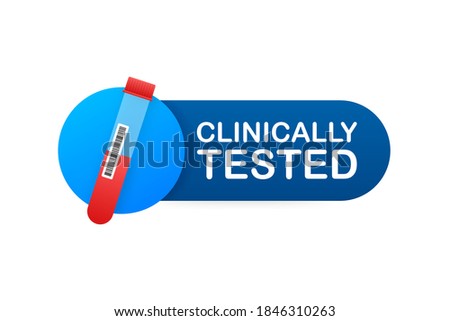 Clinically tested sign. Lab tested sign. Check mark and laboratory flask. Vector stock illustration.