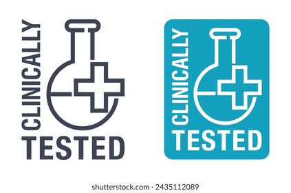 Clinically tested square sticker for laboratory tested products - vector element with lab testing tube