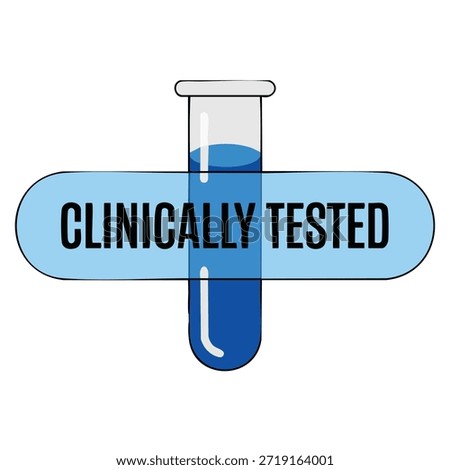 Clinically tested stamp vector illustration with boiling laboratory vial test tube molecular cell isolated design badge for medical proven products concept