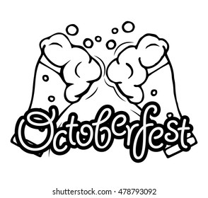 Clink Beer Glasses. Oktoberfest. Vector Illustration.