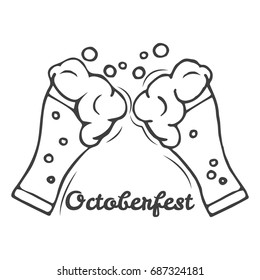 Clink beer glasses. Vector illustration. Festival label
