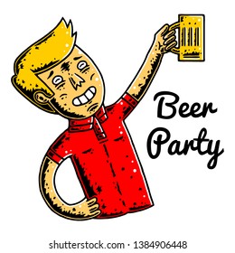 Clink. Clinking Beer Glasses. Beer Party. Irish Pub. Man with Beer Glasses on white background isolated. Stock Vector Illustration. Cartoon style. 