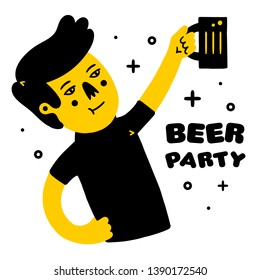 Clink. Clinking Beer Glasses. Beer Party. Person with Beer Glasses. Human with Beer Glasses on white background isolated. Stock Vector Illustration. Cartoon style. 