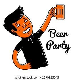 Clink. Clinking Beer Glasses. Beer Party. Irish Pub. Man with Beer Glasses on white background isolated. Stock Vector Illustration. Cartoon style. 