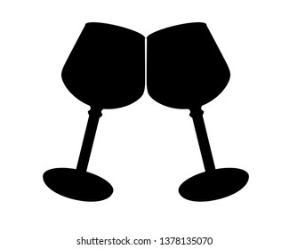 Clink. Clinking glasses silhouette. Sign or logo two glasses. Celebration, congratulation wish and clinking glasses.