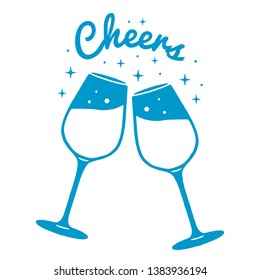 Clink. Clinking Wine Glasses. Wine Glasses Icon. Wine glasses hand-drawing. Clinking Wine Glasses on white background isolated. Stock Vector Illustration. 