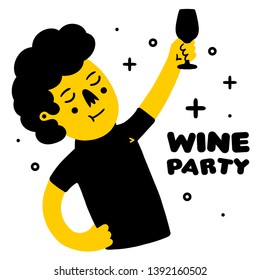 Clink. Clinking Wine Glasses. Wine Party. Person with Wine Glasses. Human with Wine Glasses on white background isolated. Stock Vector Illustration. Cartoon style. 